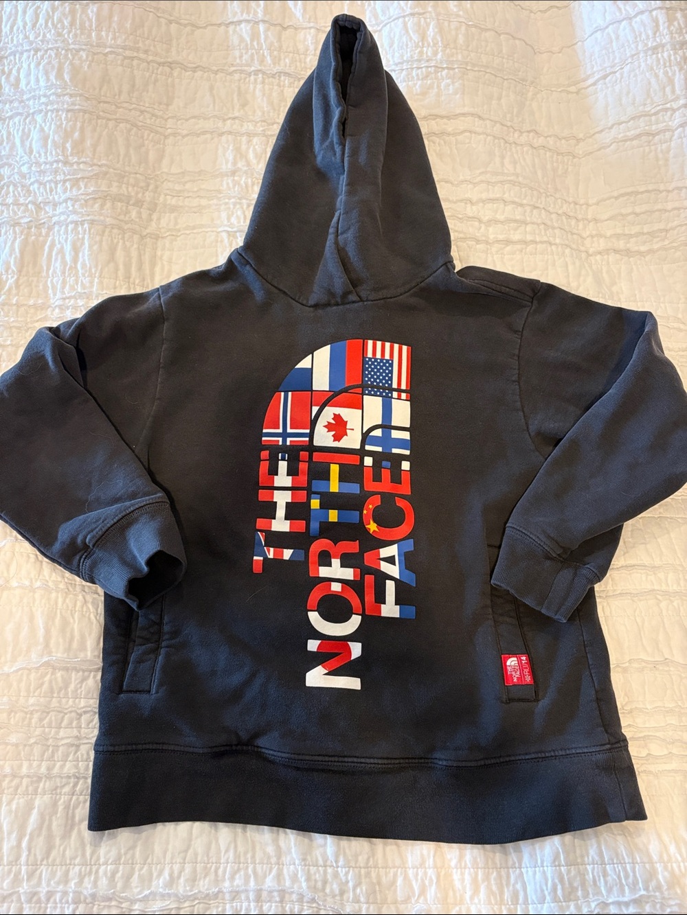 The North Face Black Kids Hoodie with Multicolor Flag Logo
